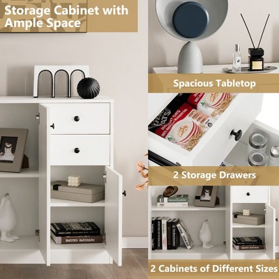 White Engineered Wood Buffet Cabinet with Adjustable Shelves and Drawers