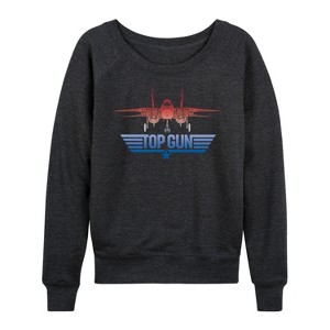 Women's - Top Gun - Top Gun Fighter Jet Logo Lightweight French Terry Wide Neck Long Sleeve Shirt - 1 of 4