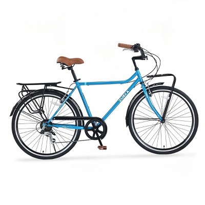 VisioGear Bicycles, 26 Inch Vintage Style Bike, 7-Speed Commute Bike with Leather Saddle for Men and Women, Blue, 22.05"*37.8"*66.93"