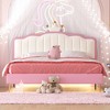 ALEXOUN Upholstered Bed Frame, Modern Upholstered Princess Bed with Crown Headboard Golden Metal Legs,for Girl, White+Pink - 2 of 4