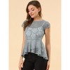 INSPIRE CHIC Women's Lace High Low Hem Cap Sleeves Peplum  Blouse - 2 of 4