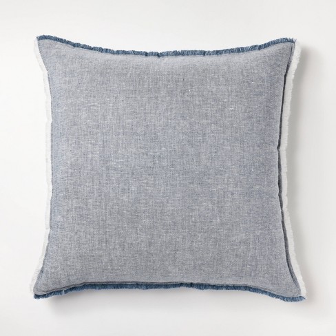 Oversized Reversible Linen Square Throw Pillow with Frayed Edges Blue -  Threshold™ designed with Studio McGee