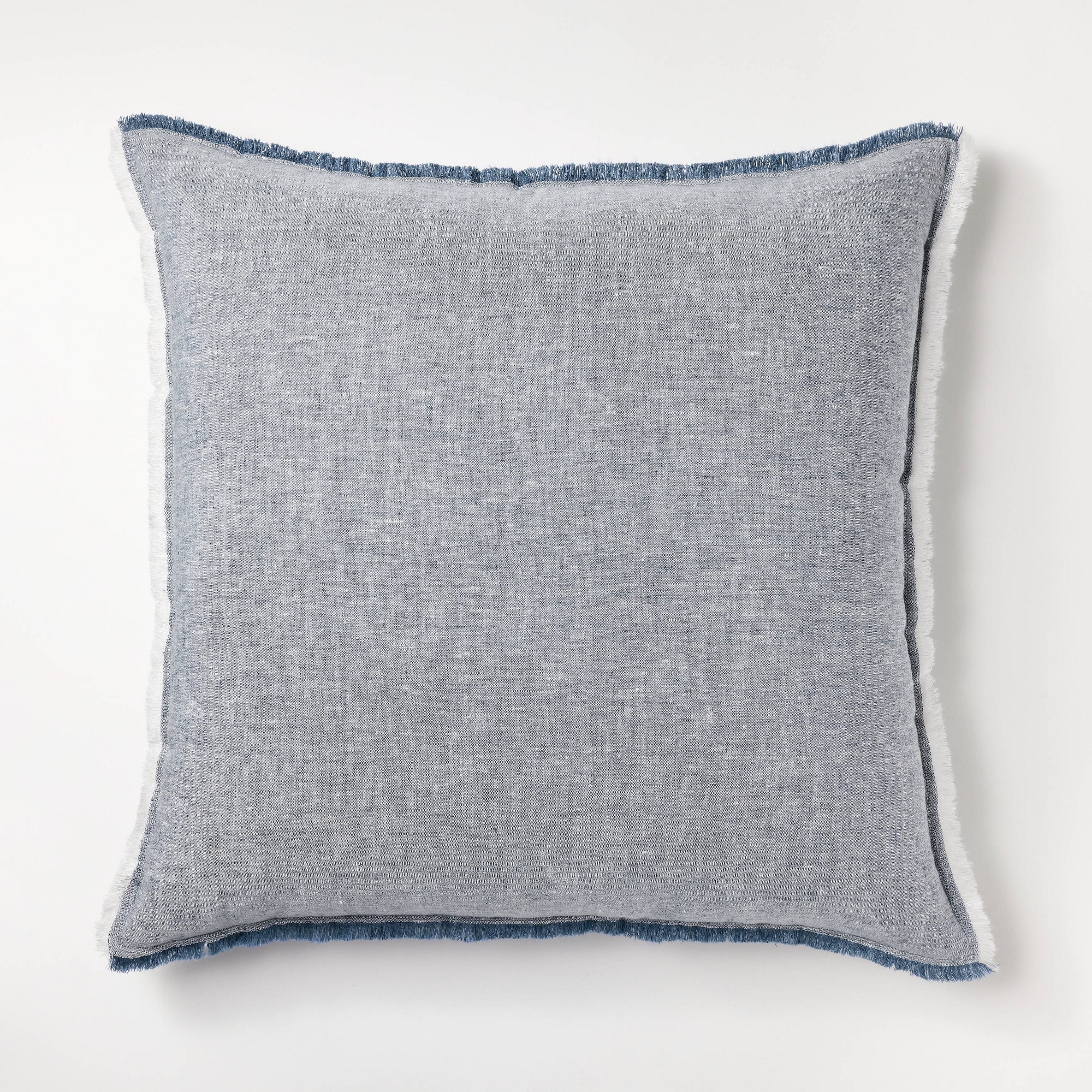 Oversized Reversible Linen Square Throw Pillow with Frayed Edges Blue - Threshold™ designed with Studio McGee: Indoor Comfort, Zipper Closure