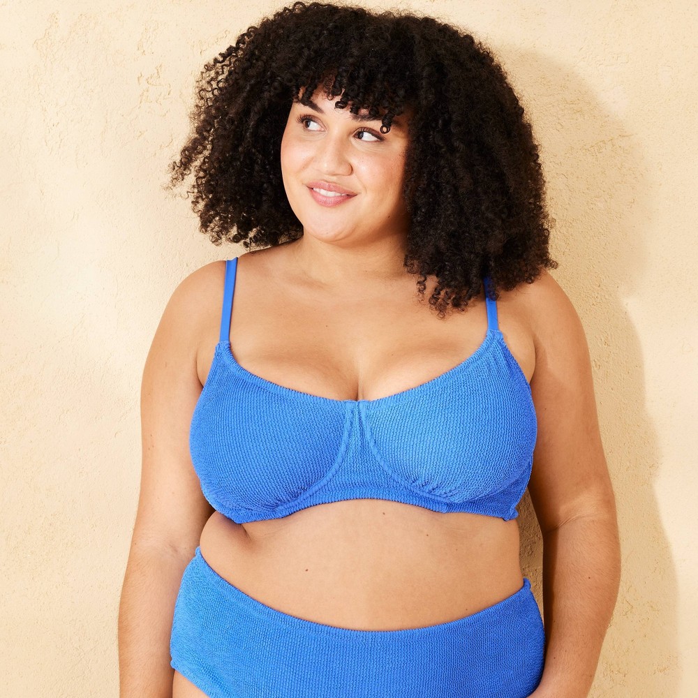 Photos - Swimwear Women's Pucker Textured Underwire Bikini Top - Shade & Shore™ Cobalt Blue 2X