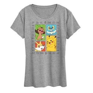 Women's - Pokémon - Pickachu Chespin Fennekin Froakie Grid- Women's Short Sleeve Graphic T-Shirt Short Sleeve Graphic T-Shirt - 1 of 4