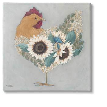 Stupell Industries Farm Rooster Layered Floral Blossoms Canvas Wall Art