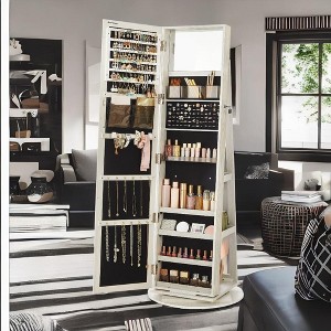 360 Swivel Jewelry Cabinet, Mirror Jewelry Cabinet, Over-the-Door Organizer with Jewelry Storage Interior Mirror, Jewelry Armoire, Gift Idea - 1 of 4