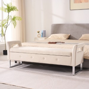KWPZQEB 67.91" Storage Ottoman, Velvet Footstool w/ Armrests & Metal Legs, Rectangular End of Bed Stool, Storage Soft Bench for Bedroom, Entryway - 1 of 4