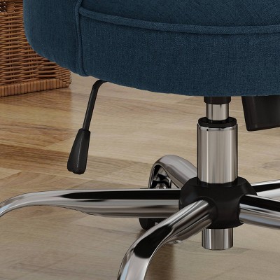 Contemporary Navy Blue Fabric Armless Office Chair with Chrome Base