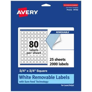 Avery Matte White Removable Square Labels with Sure Feed Technology, Print-to-the-Edge, 3/4" x 3/4" - 1 of 4