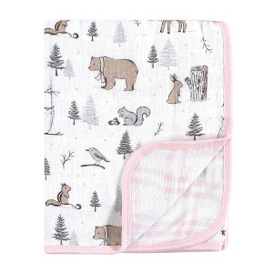 Hudson Baby Infant Girl Muslin Tranquility Quilt Blanket, Winter Forest, One Size - 1 of 2