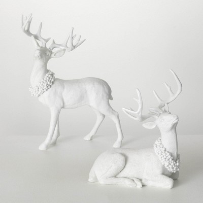 15.5"H & 20"H Sullivans Christmas Frosted Deer Figurine Set of 2 White Indoor Christmas Decor