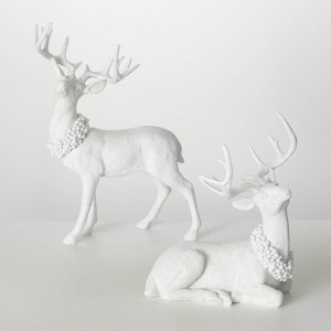15.5"H & 20"H Sullivans Christmas Frosted Deer Figurine Set of 2 White Indoor Christmas Decor - 1 of 4