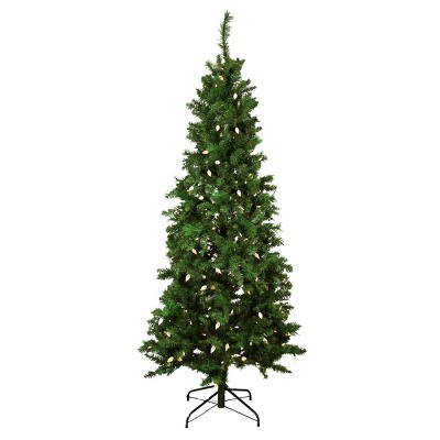 Northlight 7' Prelit Artificial Christmas Tree Slim Mixed Long Needle Pine - Multicolor LED Lights