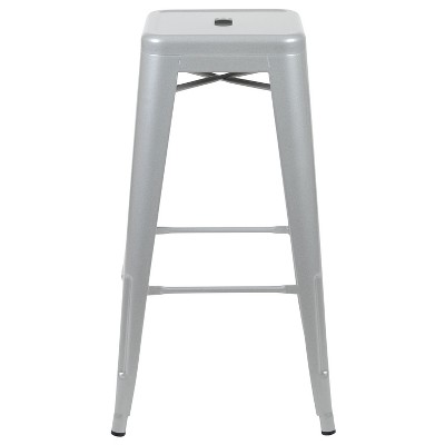 Sleek Industrial 46" Gray Metal Stackable Bar Stool, Set of 4