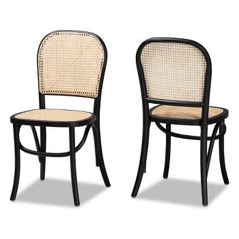 2pc Cambree Woven Rattan and Wood Cane Dining Chair Set Brown/Black - Baxton Studio