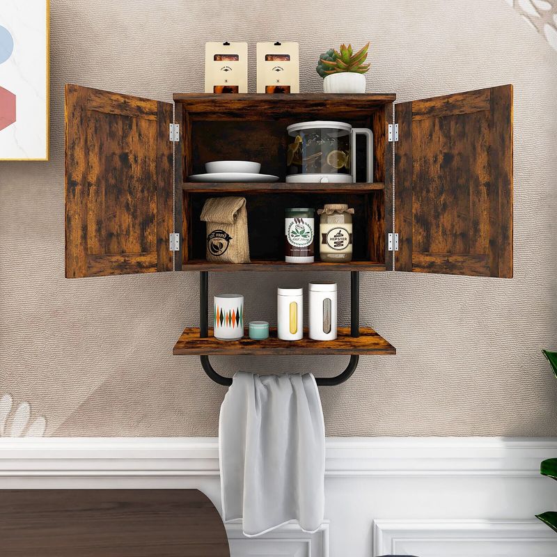 Tangkula Bathroom Wall Cabinet Medicine Storage Cabinet w/ Open Shelf & Towel Bar, 2 of 11