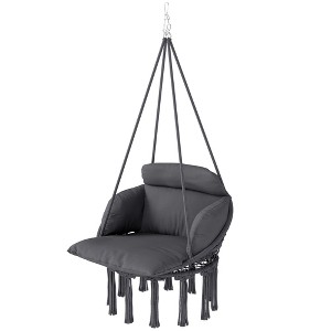 Hanging Hammock Chair with Soft Cushion, Steel Frame and Boho Fringe for Indoor & Outdoor Relaxing - 1 of 4
