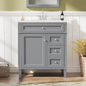 30" Modern Bathroom Vanity with Top Sink, 2 Drawers, Tip-Out Drawer & Adjustable Shelf, Bathroom Storage Cabinet - ModernLuxe - 1 of 4