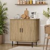 LuxenHome Mid-Century Modern 2-Door Accent Cabinet with Slatted Sliding Doors, Oak - 2 of 4