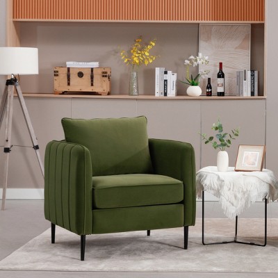 32.68" Velvet Accent Chair,Mid-Century Armchair with Metal Legs and Pillow for Living Room or Bedroom-Baofuwish