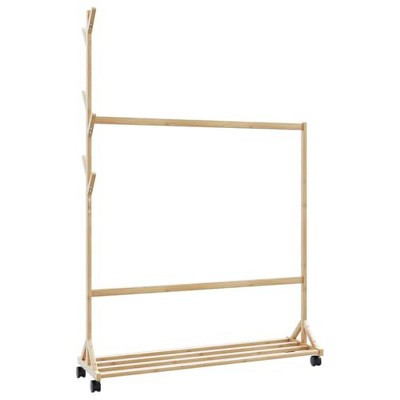 vidaXL Bamboo Coat Rack with Hooks and Wheels 100 x 35 x 157 cm