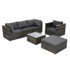 GlasFlength 6PCS Patio Seating Rattan Furniture Set Sectional Sofa Cushioned Garden, Tempered Glass Table, Grey, 28.94"*28.55"*24.8" - 4 of 4