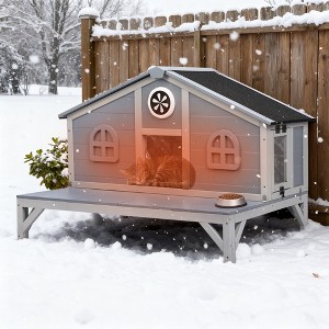 Sandinrayli Outdoor Cat House Insulated Feral Cat Shelter Outside Weatherproof for Multiple Cats, Gray - 1 of 4