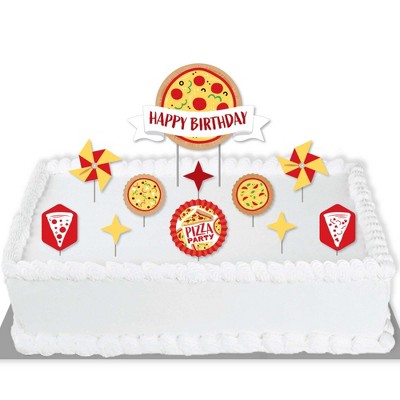 Big Dot of Happiness Pizza Party Time - Birthday Party Cake Decorating Kit - Happy Birthday Cake Topper Set - 11 Pieces