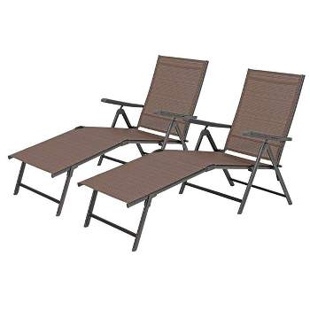 2pc 5 Stages Adjustable Folding Deck Chairs - Brown - Captiva Designs