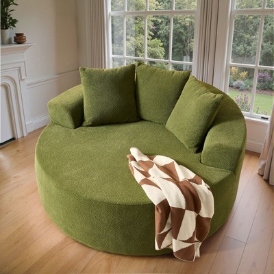 XIZZI Plush Round Sofa for Living Room, Soft Polyester Fabric with Spring & Sponge, 58.26" Circular Cozy Chair in Beige/Gray/Black/Pink/Green