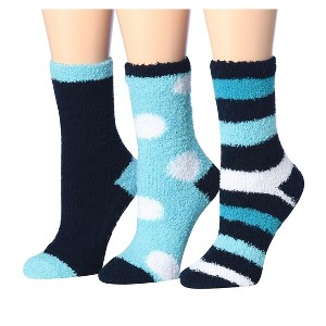 Tipi Toe Women's 3-Pairs Fuzzy Frozen Aquamarine Pattern Winter Warm Cozy Soft Anti-Skid Crew Socks - 1 of 4