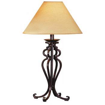 Franklin Iron Works Rustic Table Lamp Open Scroll 30" Tall Wrought Iron Parchment Empire Shade for Living Room Family Bedroom Bedside