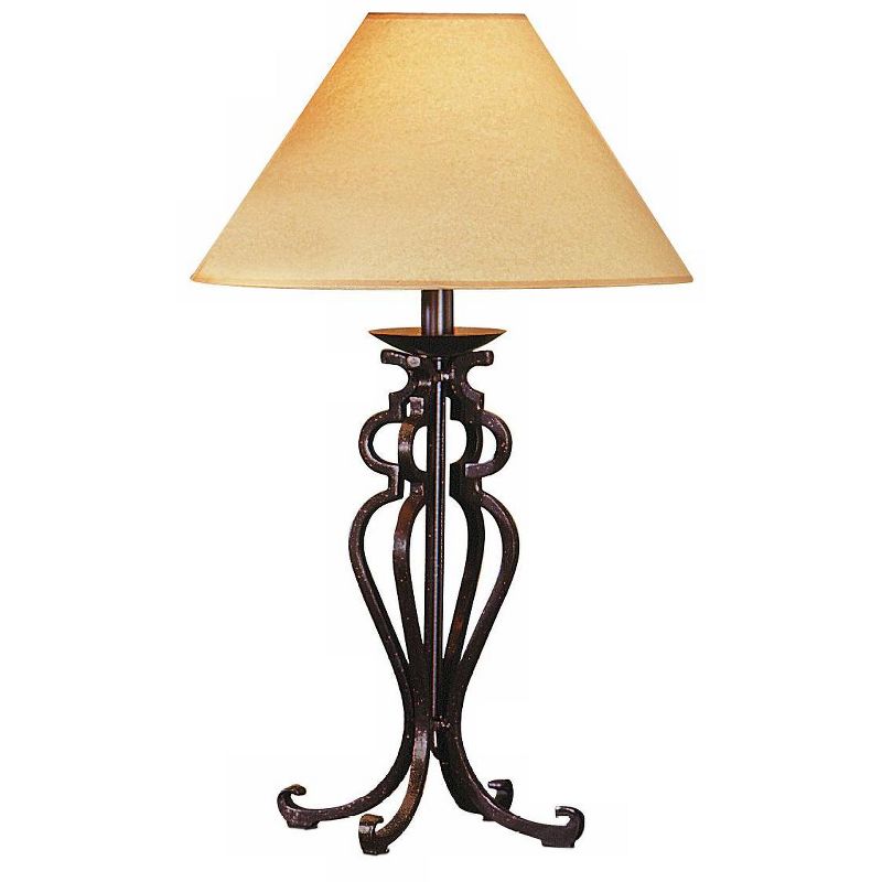 Franklin Iron Works Rustic Table Lamp Open Scroll 30" Tall Wrought Iron Parchment Empire Shade for Living Room Family Bedroom Bedside, 1 of 7