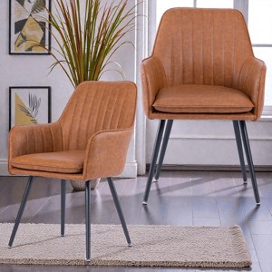 Mshliw Set of 2 Faux Leather Mid-Back Dining Chairs with Gold Plated Metal Legs, Removable Cushions and Ergonomic Support, Set of 2 for Dining - 1 of 4