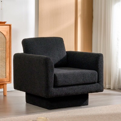 360° Modern Swivel Accent Chair, 30"W Teddy Upholstered Round Barrel Armchair, Comfy Single Lounge Sofa - ModernLuxe