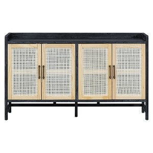 TiramisuBest Rustic Sideboard Buffet Cabinet - Rattan Doors, Storage for Entryway, Dining Room, Kitchen & Living Room in Black + Natural - 1 of 4