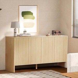 58" Fluted Sideboard Buffet Cabinet, Storage, 4 Fluted Doors, Adjustable Shelves, Wood Accent Console for Dining or Living Room - 1 of 4