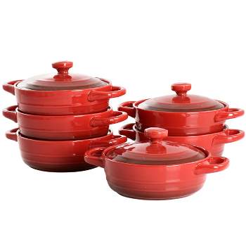 Crockpot Appleton 6 Piece 10 Ounce Stoneware Mini Casserole Set in Red with Lid