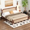 King Size Rustic Bed with Rattan Headboard and Footboard, Pine Wood Frame Bed with 10 Slats for Bedroom-Baofuwish - 3 of 4