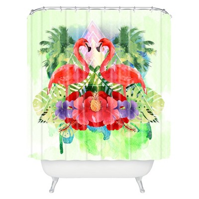 Exotic Flamingo Shower Curtain Pink/Green - Deny Designs