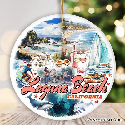 Laguna Beach Artistic Christmas Ornament, California Coastal Seaside Souvenir and Gift Circle Oval
