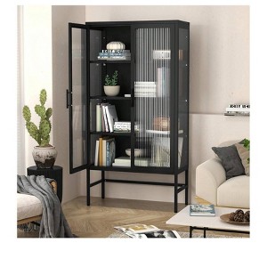 Coucheta Tall Display Cabinets - Multi-Tier Glass Door Metal Cases with Anti-Tip Safety Features & Support Bars for Living Room and Entryway - 1 of 4