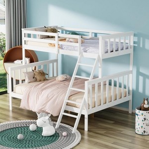 JOYMOR Twin Over Full Bunk Bed for Kids Children Teens Adults, Solid Wood Bunk Bed with Ladder and Guard Rail - 1 of 4