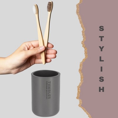 Modern Matte Gray Polyresin Bathroom Tumbler Toothbrush Holder