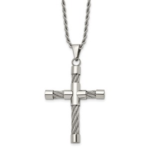 Black Bow Jewelry Stainless Steel Polished and Wire Cross Necklace - 22 Inch - 1 of 4