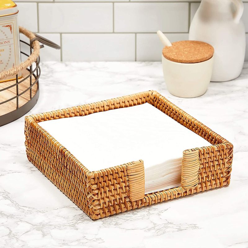 Farmlyn Creek Rattan Paper Napkin Holder for Tables, Kitchen & Home Decor, 7 x 7 x 2.34 in, 2 of 8