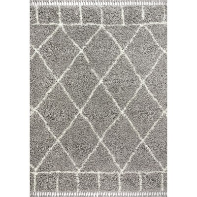 Moroccan Geometric Trellis Grey/Cream Shag Area Rug 7'x5'