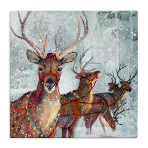 Stupell Industries Winter Reindeer Holiday Landscape Canvas Art, 17" x 17" - 1 of 4