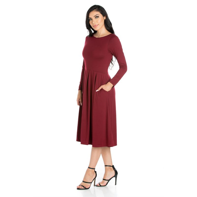 24seven Comfort Apparel Womens Midi Length Pocket Dress, 2 of 5